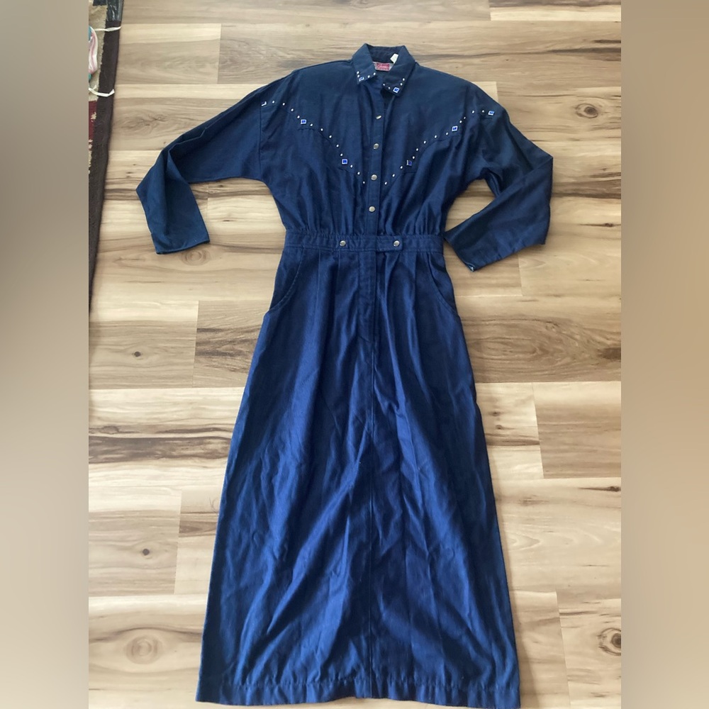 Cameo Rose Womens Denim Western Beaded Dress 7/8